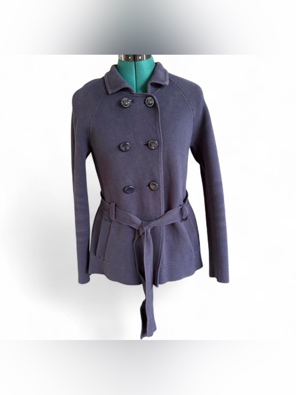 Ann Taylor Navy Double-Breasted Belted Peacoat